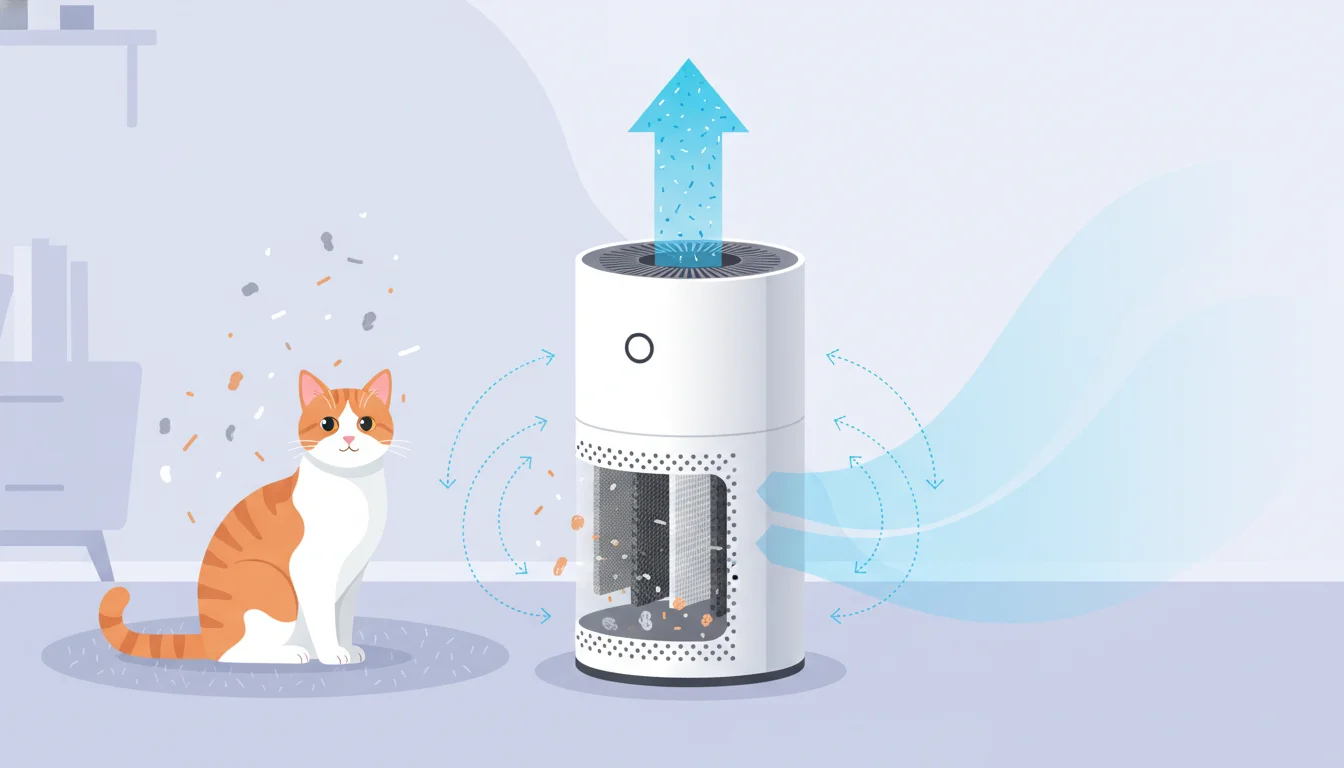 Illustration showing air purifier cat allergy concept