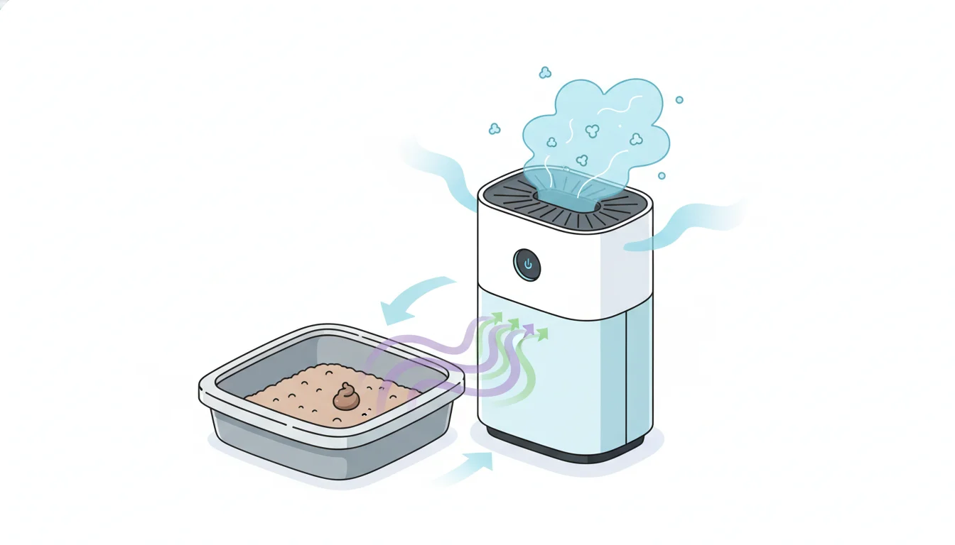 Illustration showing air purifier for cat litter smell concept
