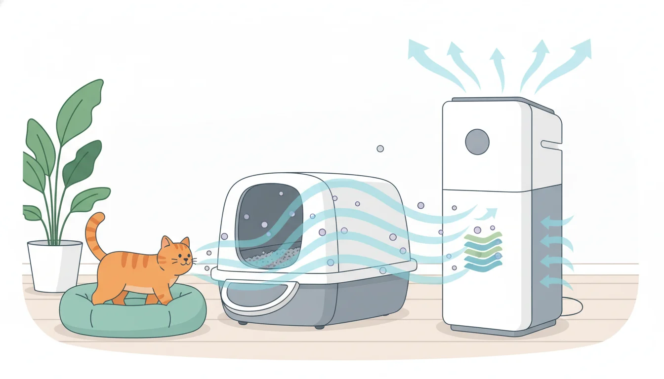 Illustration showing air purifier near cat litter concept