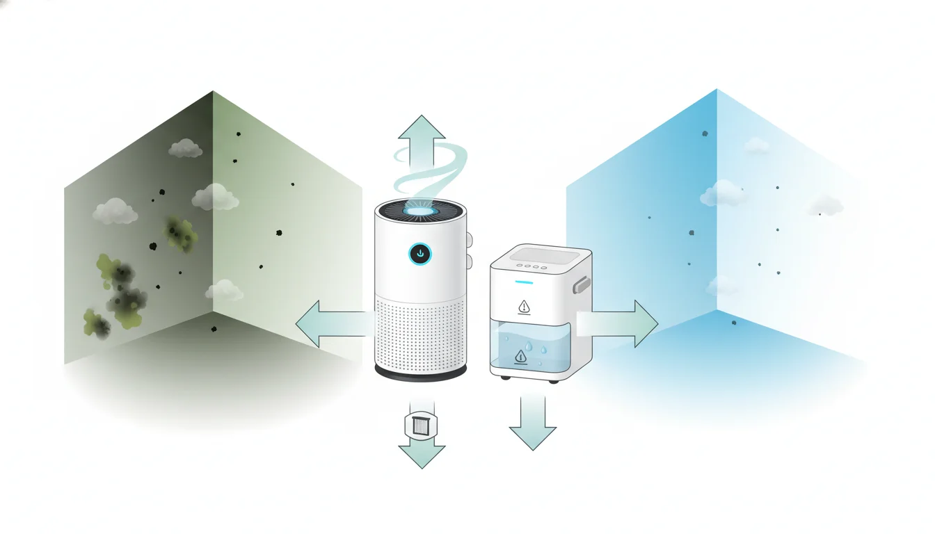 Illustration showing air purifier or dehumidifier for mold concept