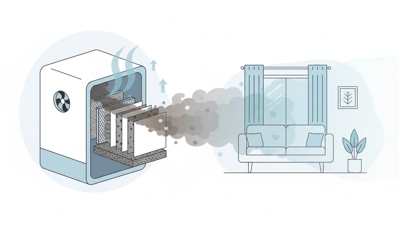 Illustration showing air purifier to remove smoke smell concept