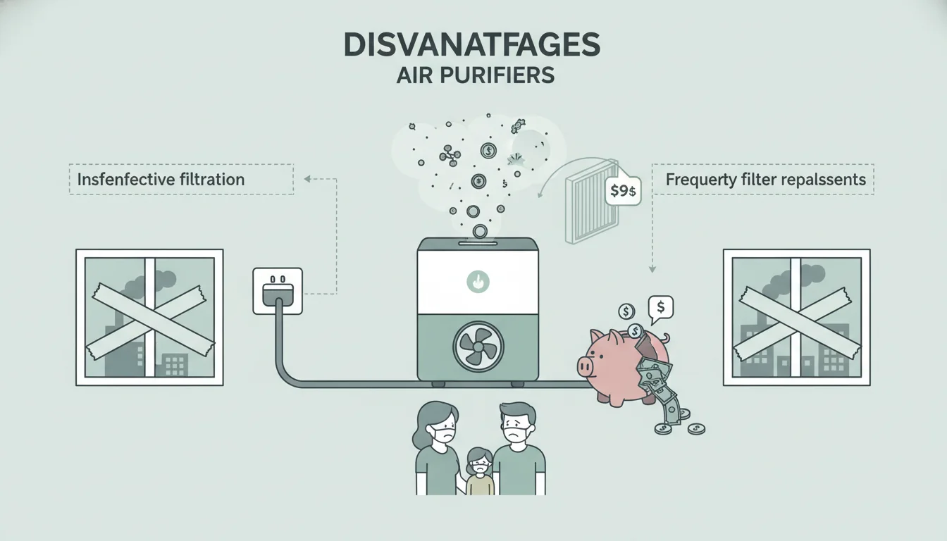 Illustration showing disadvantages of air purifier concept