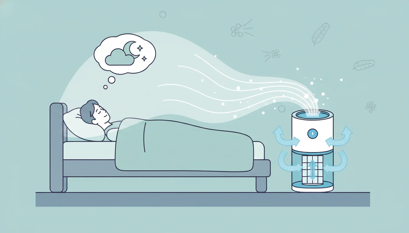 Illustration showing sleeping with air purifier concept