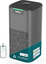 WELOV World's 1st Matter Smart Air Purifier, Air Purifiers for Home Covers 1570 Ft², 99.997% Filtration Efficiency of Particles 0.1-0.3 μm, H13 True HEPA PM2.5 Monitor, Sleep Mode, Dimmable Lighting