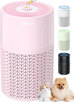 AIRROMI Pets Air Purifier for Home Allergies, Up to 660 ft² - Yellow Deodorizing Activated Carbon Filter, With Fragrance Sponge for Better Sleep, Night Light, Pet Dander, Smoke, Odors, Air Cleaner A2002 Pink