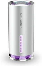 Portable Air Purifier for Car, Timeage Air Ionizer with HEPA Filter, UVC Light, Negative Ion, helps Remove Smoke Odor Pollen Allergens, Metal Enclosure, Silver