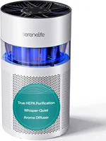SereneLife Portable Air Purifier - Small Air Purifier with Aroma Box & Ambient Light, High Filtration Efficiency, 2-Speed, Timer & Sleep Mode, Filter Change Reminder, 6 x 6 x 12 in. (White)